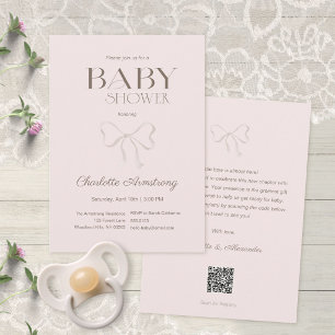 Faire-part de Baby Shower Fille au Ruban Aquarelle