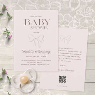 Faire-part de Baby Shower Fille au Ruban Aquarelle