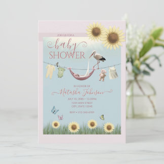 Faire-part de Baby Shower Fille au thème Tournesol