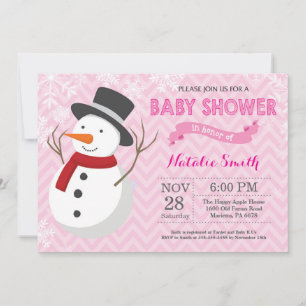 Faire-part de Baby Shower Fille Bonhomme de Neige