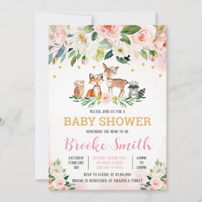 Faire-part de Baby Shower Fille en Bois (Devant)