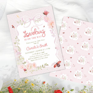 Faire-part de Baby Shower Fille Floral Bug Amour