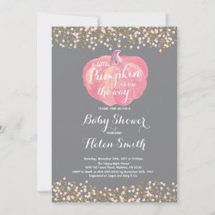 Faire-part de Baby Shower Fille Pêche Rose Or