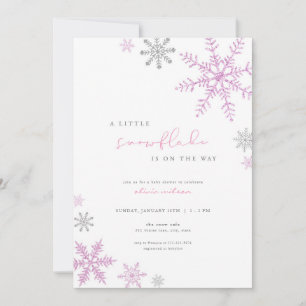 Faire-part de Baby Shower Fille Rose Petit Flocon 