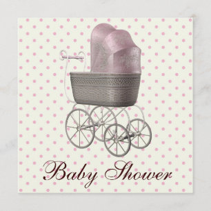 Faire-Part de Baby Shower Fille Rose Rétro Berceau