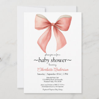 Faire-part de Baby Shower Fille Ruban Rose Corail