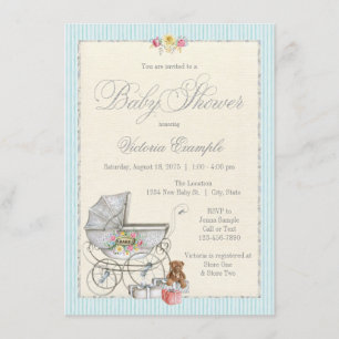 Faire-part de Baby Shower Fille Vintage Shabby Chi