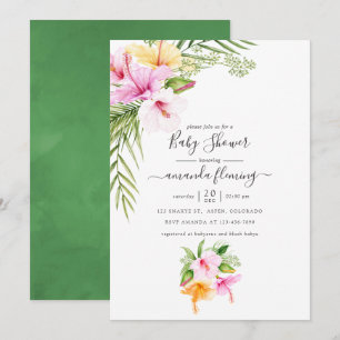 Faire-part de Baby Shower Fleur Tropicale Aquarell