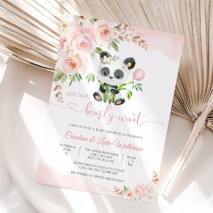 Faire-part de Baby Shower Fleurs et Panda Mignon
