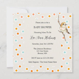 Faire-part de Baby Shower Fleurs Minuscules Oiseau