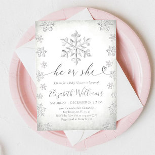 Faire-part de Baby Shower Flocon de Neige d'Hiver 