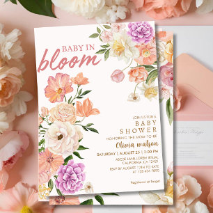 Faire-part de baby shower floral aquarelle "Bébé e