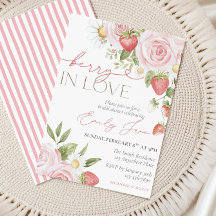 Faire-part de Baby Shower Floral aux Fraises, Baie