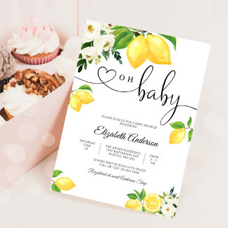 Faire-part de Baby Shower Floral Citron