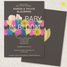 Faire-part de Baby Shower Floral Imprimé Riso Gris