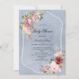 faire-part de baby shower floral rose burgundy rus
