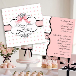 Faire-part de Baby Shower - French Bow Dot Swirl