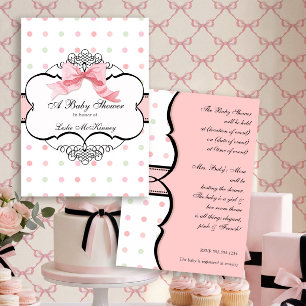 Faire-part de Baby Shower - French Bow Dot Swirl