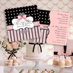 Faire-part de Baby Shower - French Bow Dot Swirl v
