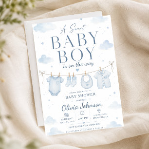 Faire-part de Baby Shower Garçon Douceur Bleu Aqua