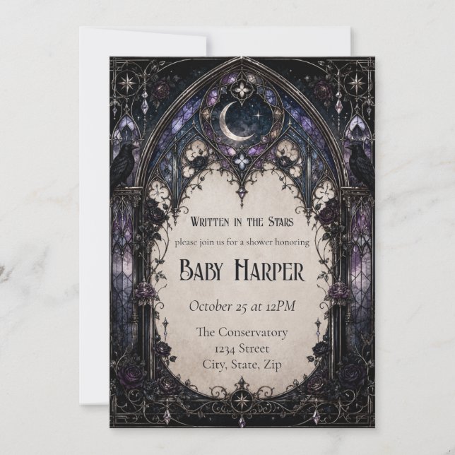 Faire-part de Baby Shower gothique | Cathédrale au (Devant)