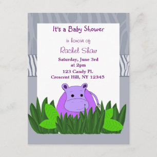 Faire-part de Baby Shower Hippopotame Violet
