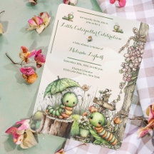 Faire-part de Baby Shower Jardin Chenille Mignonne