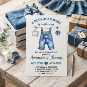 Faire-part de Baby Shower Jean Bleu Garçon