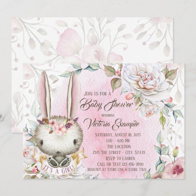 Faire-part de Baby Shower Lapin Fantaisiste (Devant / Derrière)