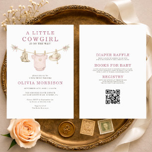 Faire-part de Baby Shower Little Cowgirl Clothesli