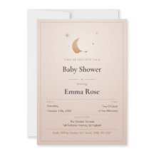 Faire-part de Baby Shower Lune et Étoiles, Rose Pâ