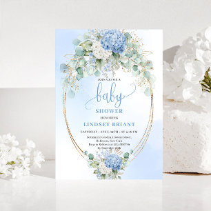 Faire-part de Baby Shower Luxueux Hydrangea Bleu O