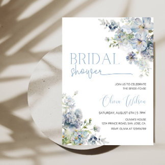 Faire-part de Baby Shower Mariage Fleurs Bleues Él