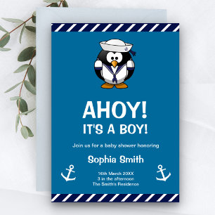 Faire-part de Baby Shower Marin au Pingouin Mignon