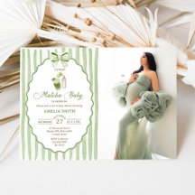 Faire-part de Baby Shower Matcha Rayures Arc-en-ci