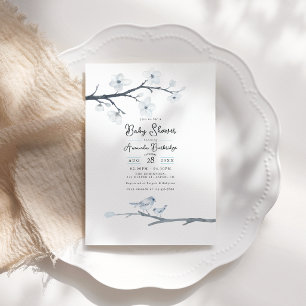 Faire-part de Baby Shower Oiseau Bleu Élégant et F