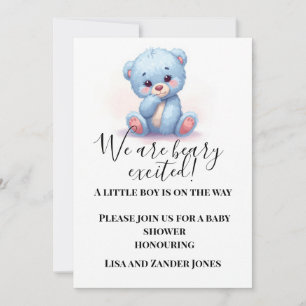 Faire-part de Baby Shower Ours en Peluche Bleu   B