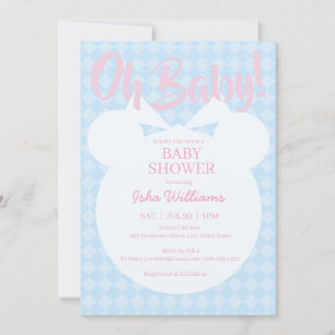 Faire-part de Baby Shower Ourson Bleu Clair Rose O