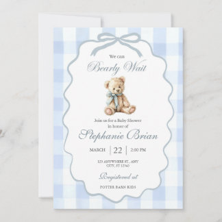 Faire-part de Baby Shower Ourson Modifiable Bleu C
