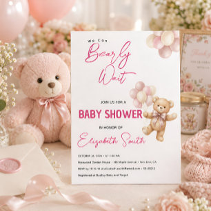 Faire-part de Baby Shower Ourson Rose Personnalisé