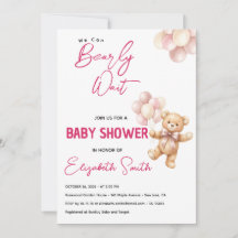 Faire-part de Baby Shower Ourson Rose Personnalisé