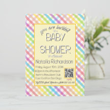Faire-part de Baby Shower Pastel Gingham Arc-en-ci