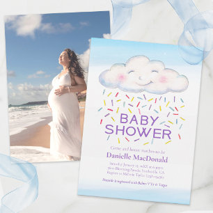 Faire-part de baby shower photo avec nuage et conf