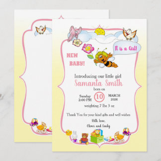 Faire-part de Baby Shower pour Bébé Fille en Thème