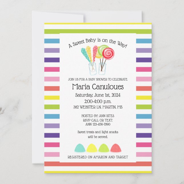 Faire-part de Baby Shower pour bébé sucré (Devant)