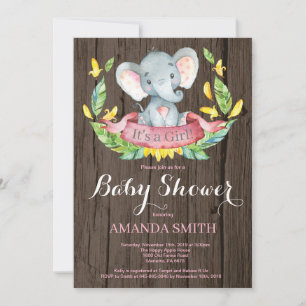 Faire-part de Baby Shower pour éléphant - Fille Ru