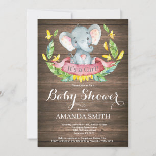 Faire-part de Baby Shower pour fille éléphant Rust