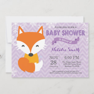 Faire-part de Baby Shower pour fille Renard Violet