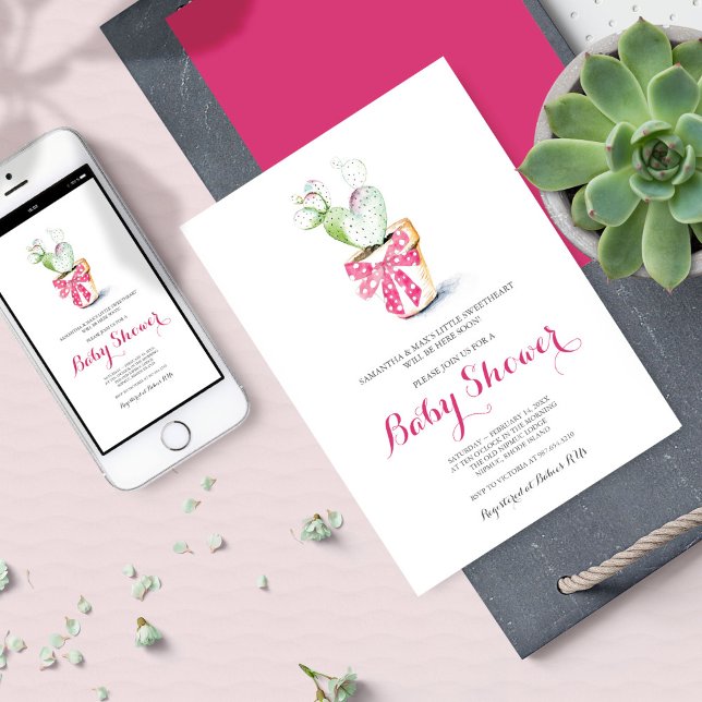 Faire-part de Baby Shower pour fille, Rose pour la (Valentines theme baby shower invitations by Victoria Grigaliunas of Do Tell A Belle)