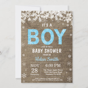 Faire-part de Baby Shower pour garçon en hiver